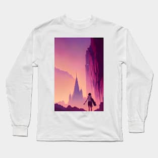 Anime Girl Castle Lofi Scenario Landscape Long Sleeve T-Shirt